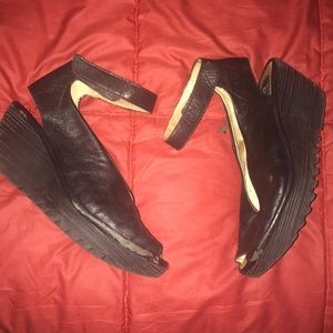 Fly London leather wedges